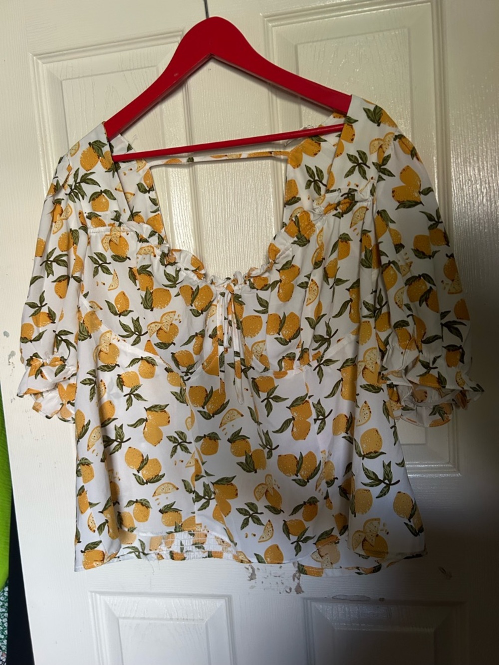 Women’s White Lemon Print Tie-Front Crop Top